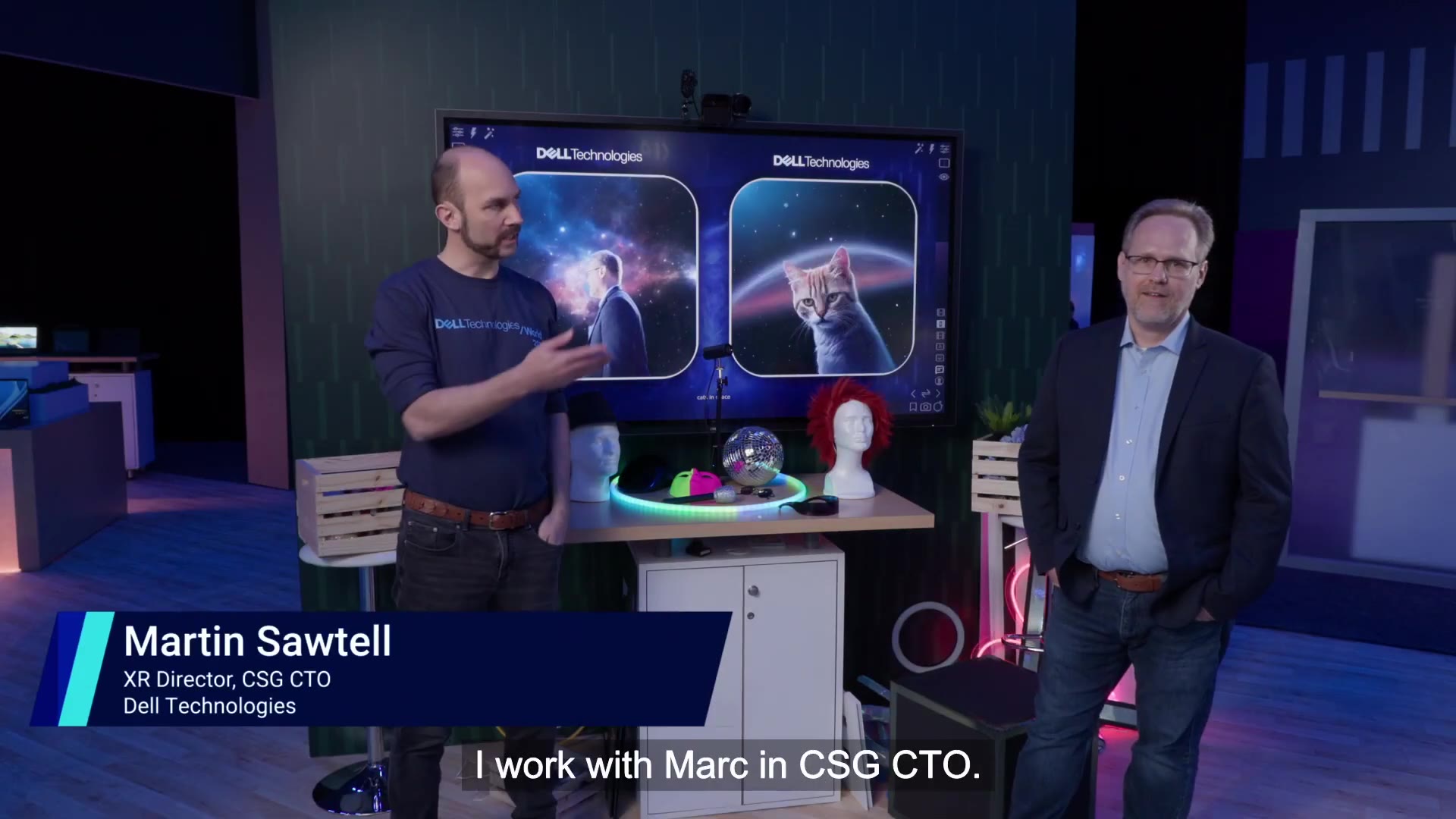 On the Dell Technologies World 2024 demo floor with Mark Hammond, the screens behind showing his live camera feed restyled into a cat in space